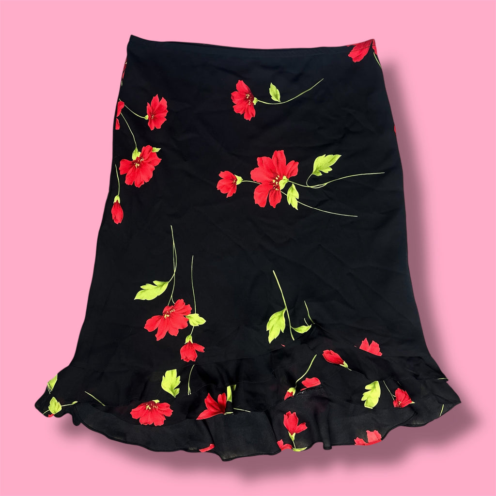 VTG Floral Ruffle Hem Midi Skirt