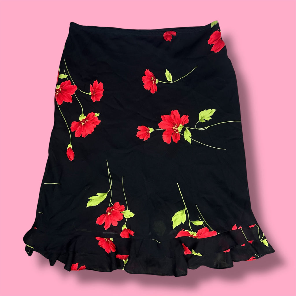 VTG Floral Ruffle Hem Midi Skirt