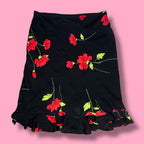 VTG Floral Ruffle Hem Midi Skirt