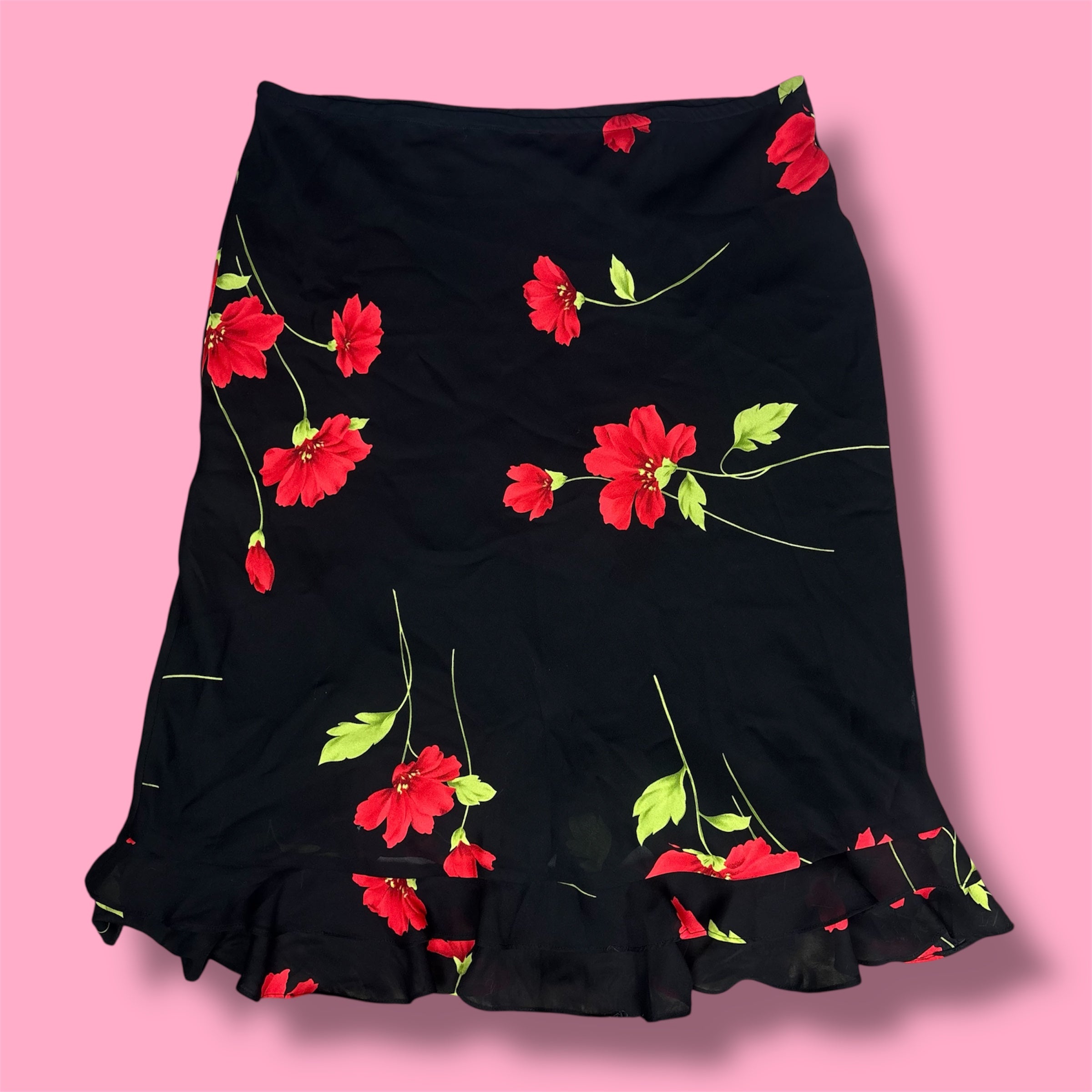 VTG Floral Ruffle Hem Midi Skirt