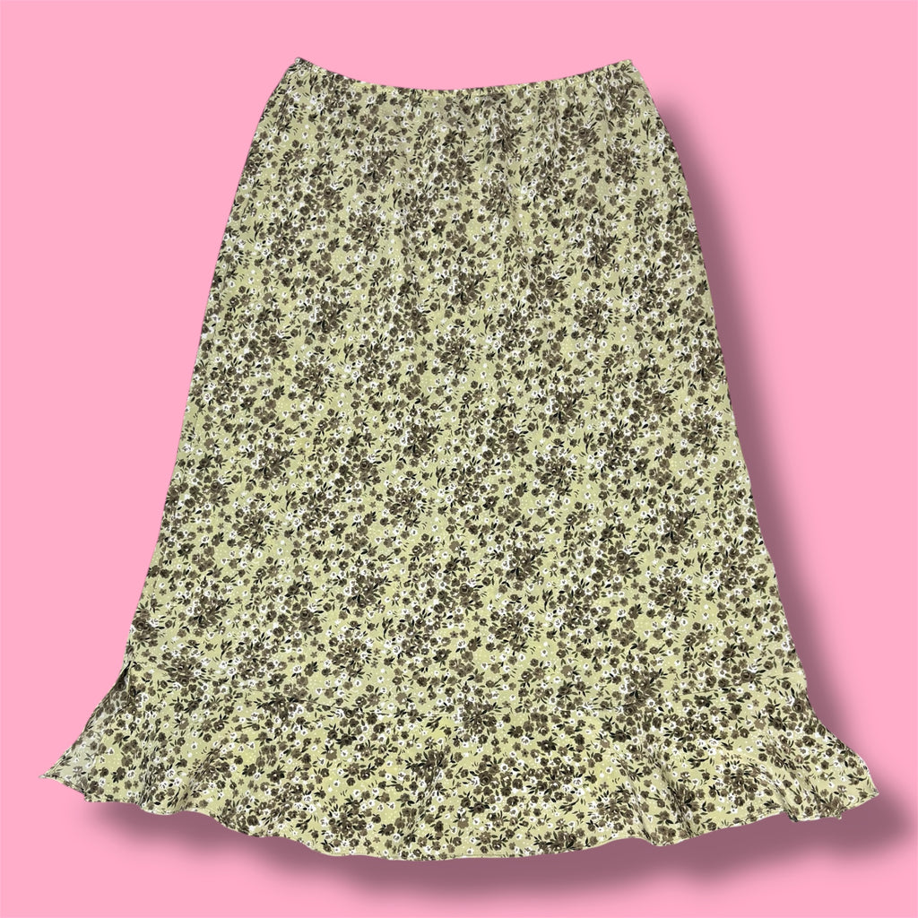 VTG Myo Floral Ruffle Hem Midi Skirt