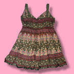 2000s Earthy Embellished Lace Tiered Babydoll Top