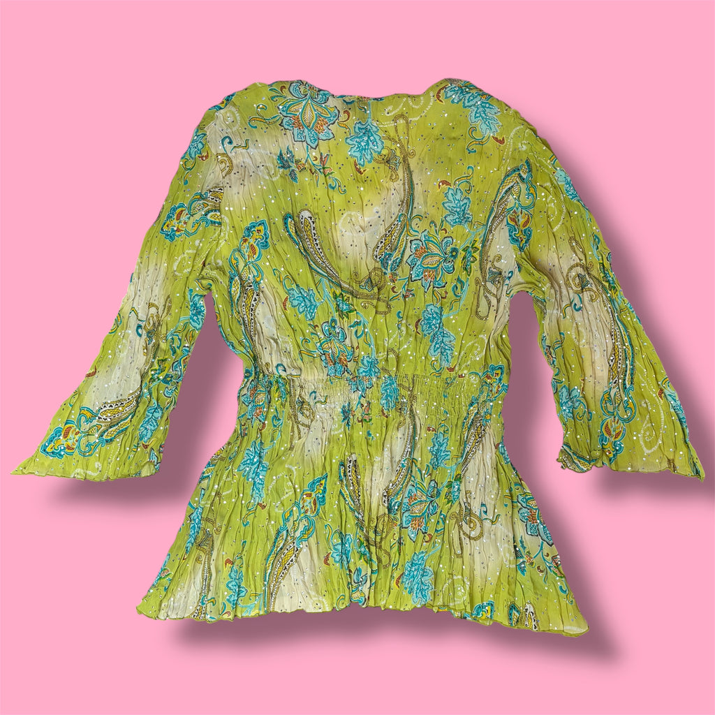 2000s Essentials by Milano Crinkled Paisley Sequin Top