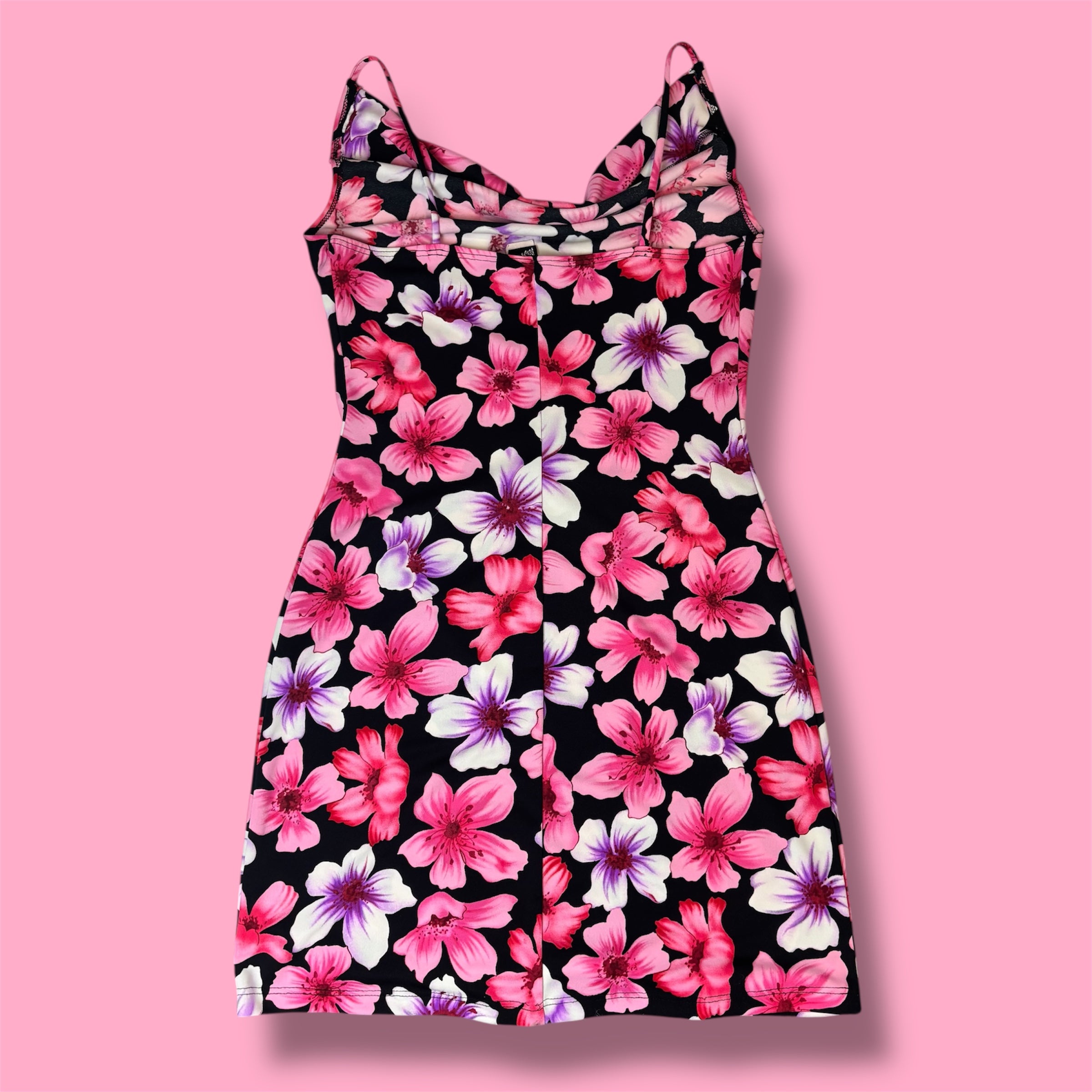 2000s PerSeption Cowl Neck Floral Mini Dress