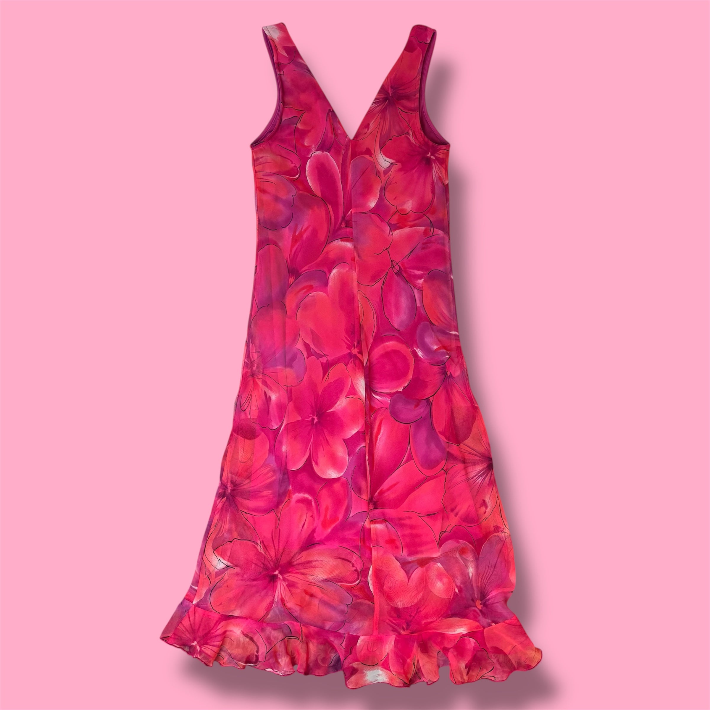 VTG City Triangles Hibiscus V-Neck Midi Dress