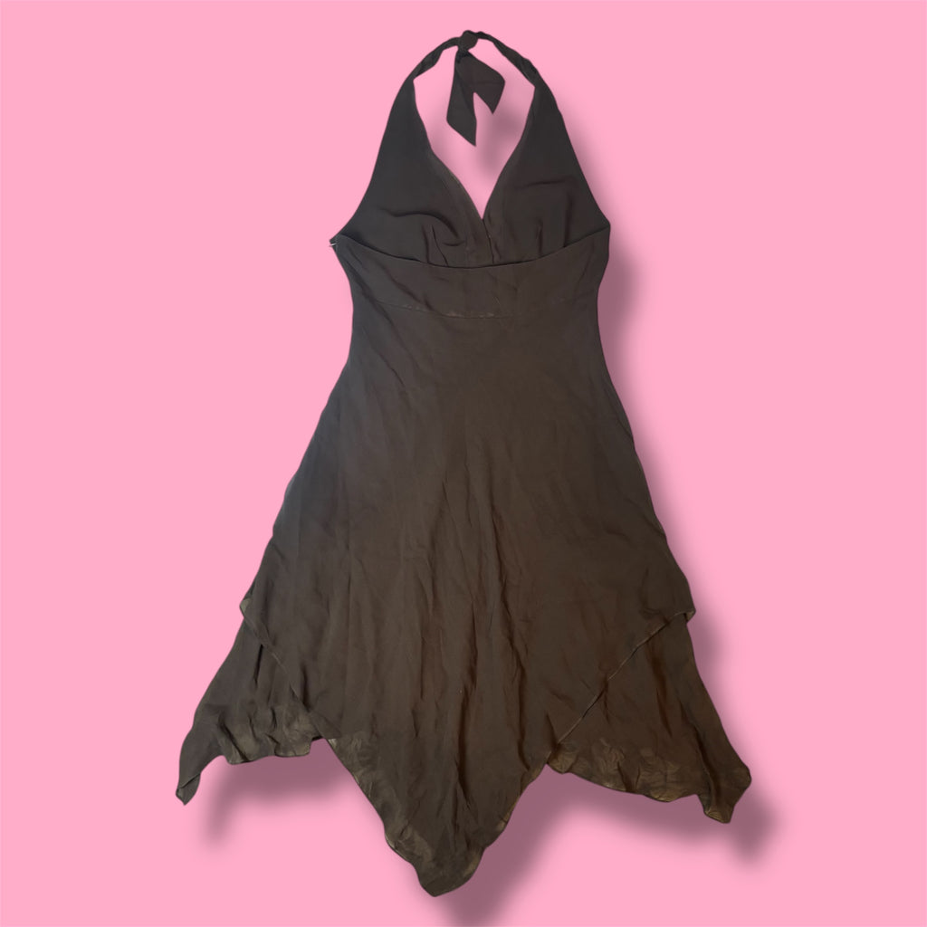 BCBG Silk Fairycore Embellished Halter Dress