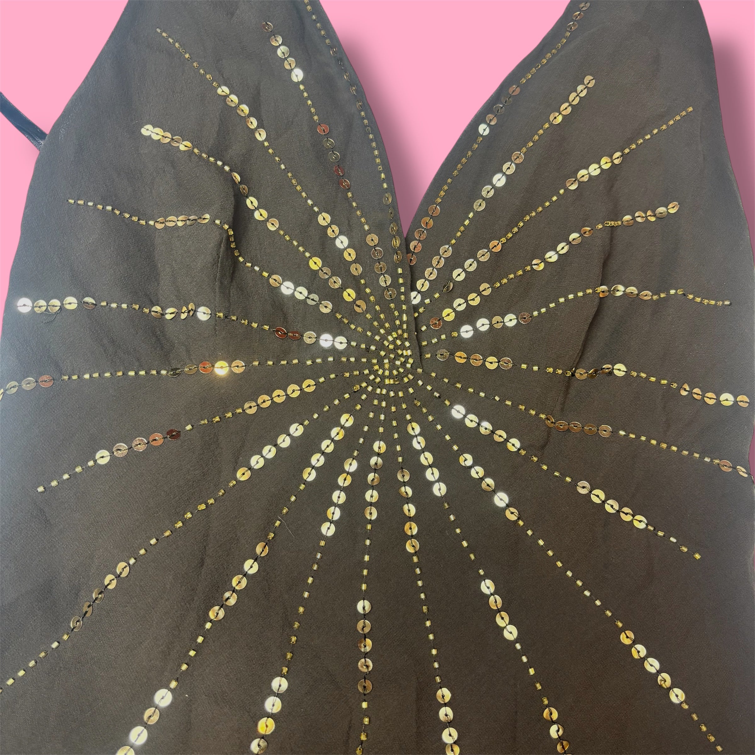 BCBG Silk Fairycore Embellished Halter Dress