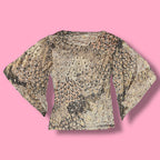 2000s MSK Patterned Glitter Wrap Top with Bell Sleeves
