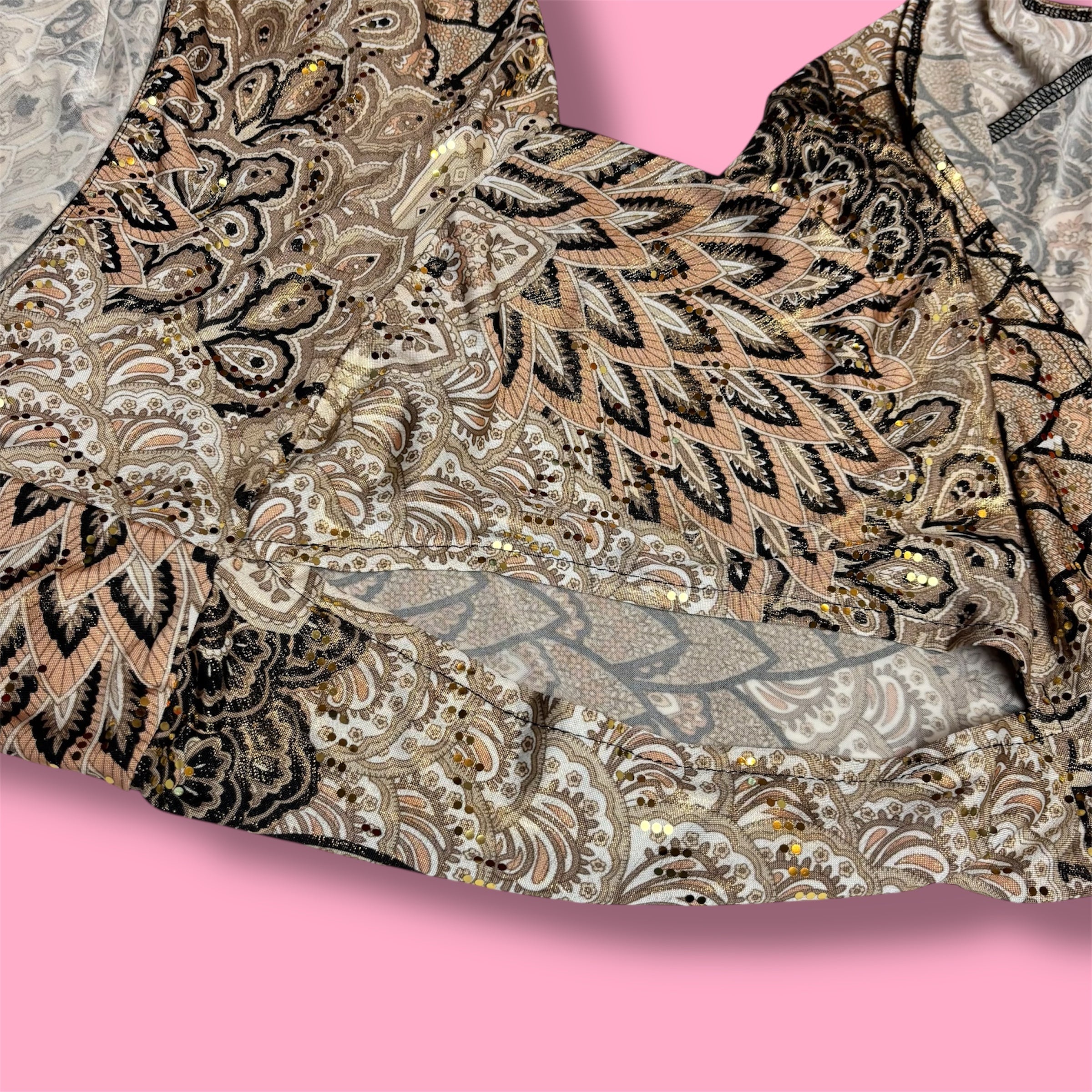2000s MSK Patterned Glitter Wrap Top with Bell Sleeves