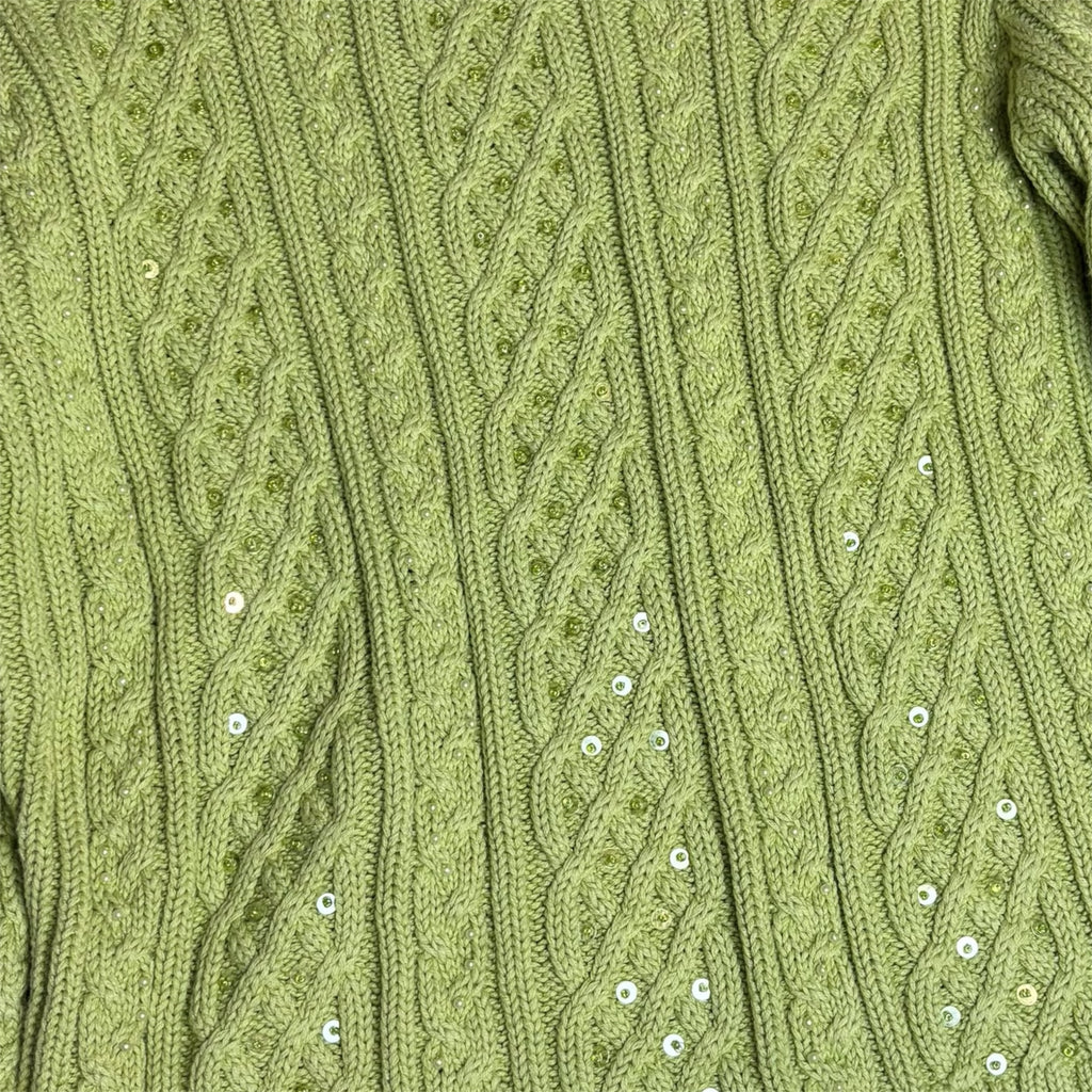 2000s Jeanne Pierre Beaded Cable-Knit Turtleneck Sweater