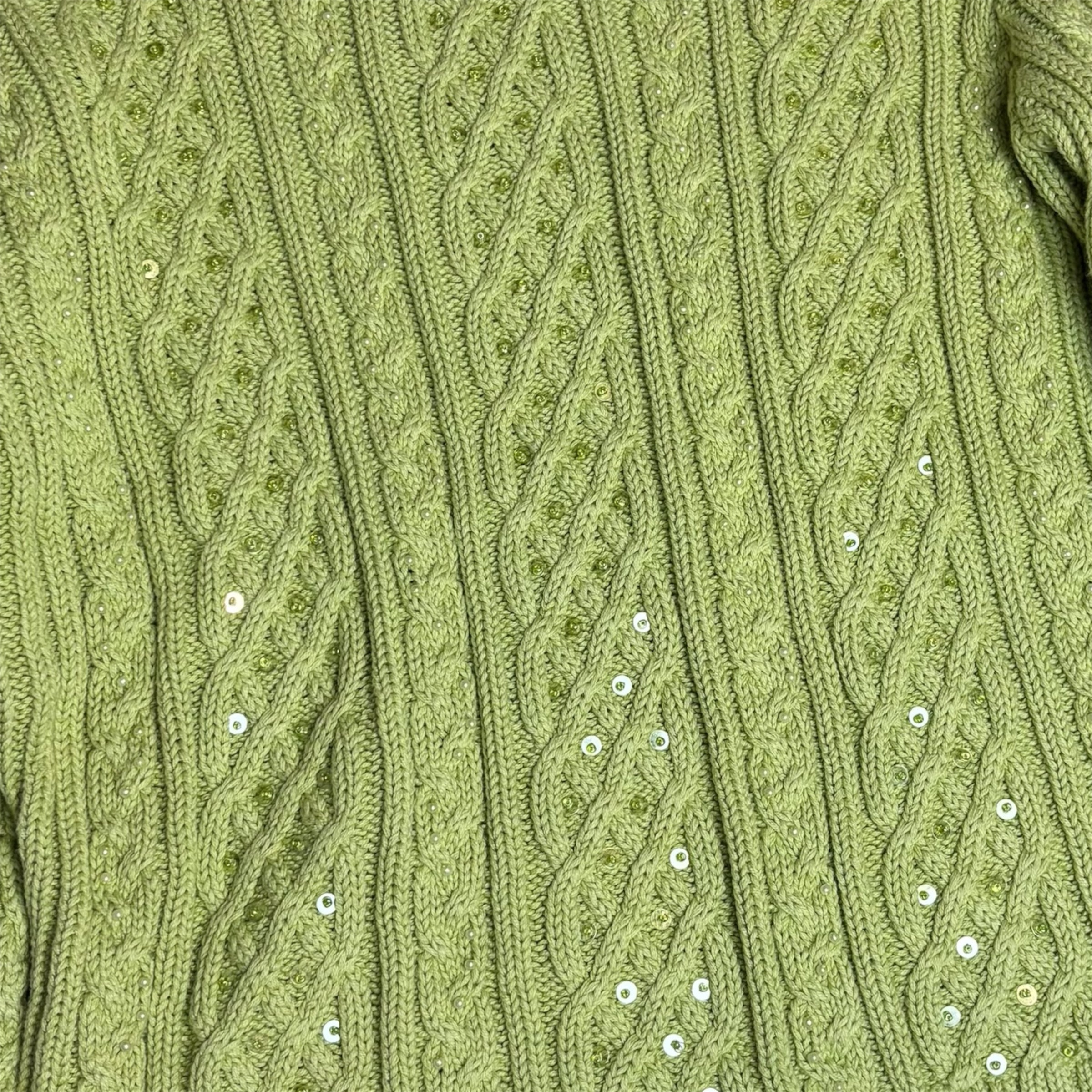 2000s Jeanne Pierre Beaded Cable-Knit Turtleneck Sweater