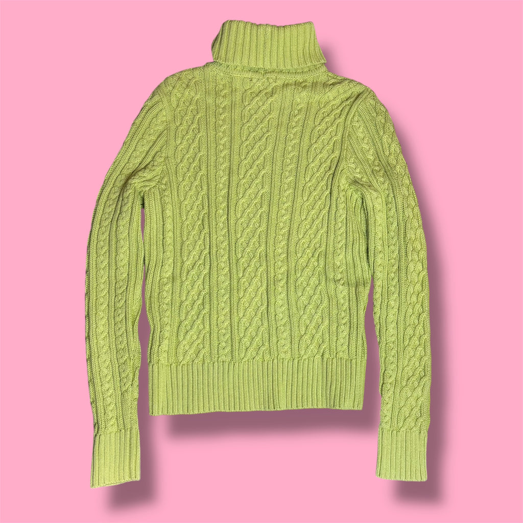 2000s Jeanne Pierre Beaded Cable-Knit Turtleneck Sweater