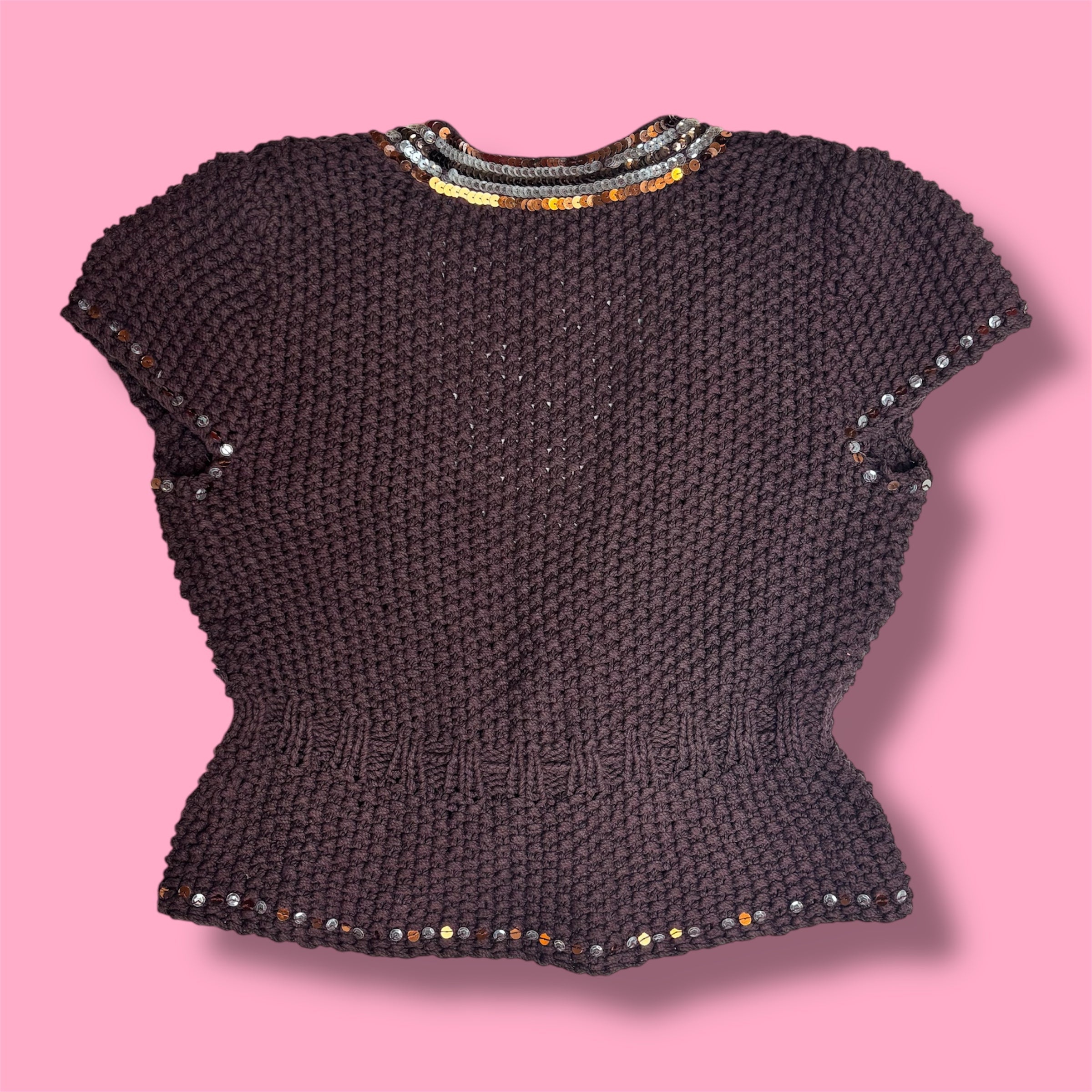 Bebe Sequin Trim Chunky Knit Tie-Up Bolero