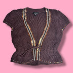 Bebe Sequin Trim Chunky Knit Tie-Up Bolero