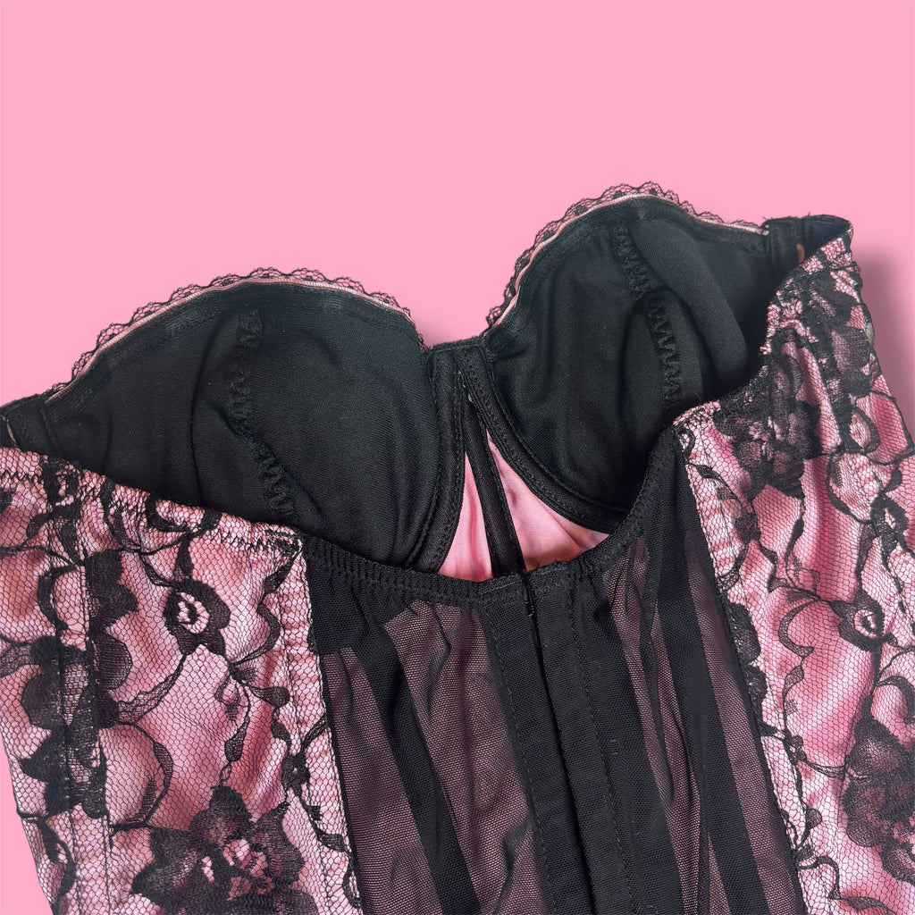VTG Fredricks Of Hollywood Pink Lace Corset